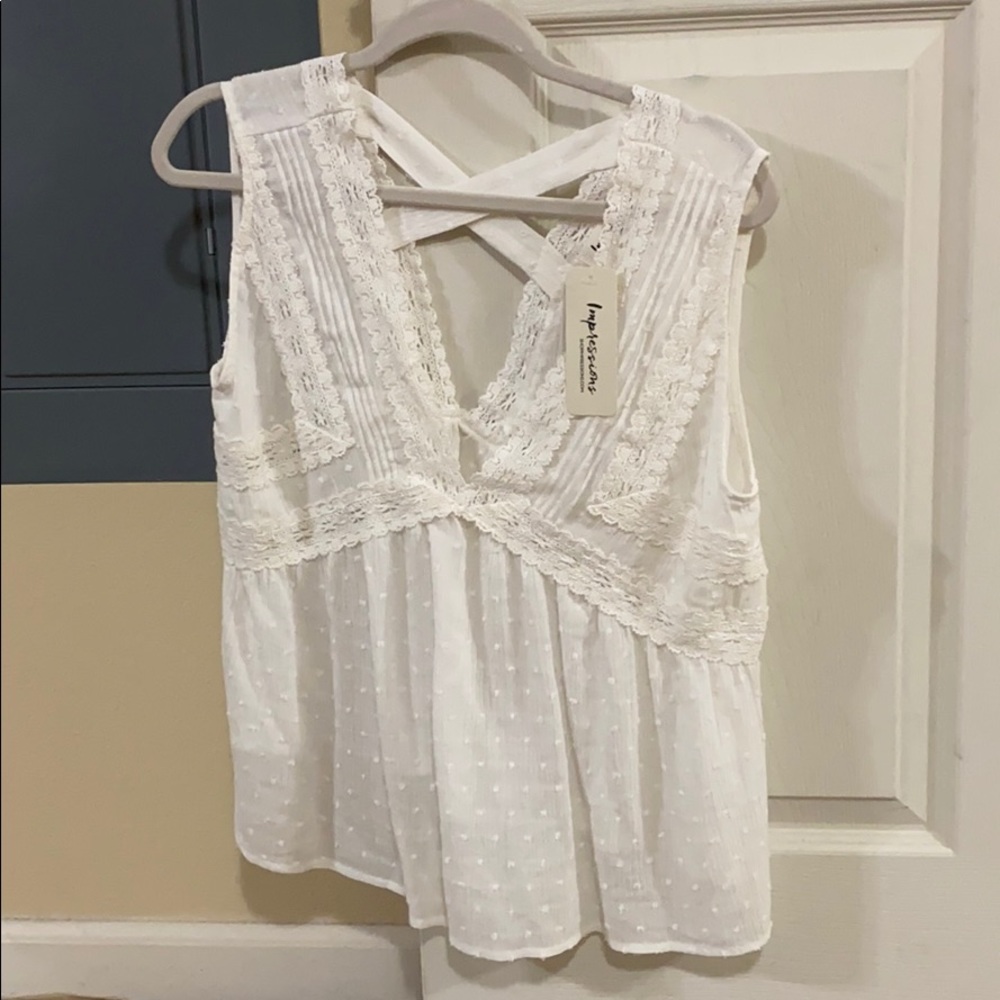 White cross back crochet top